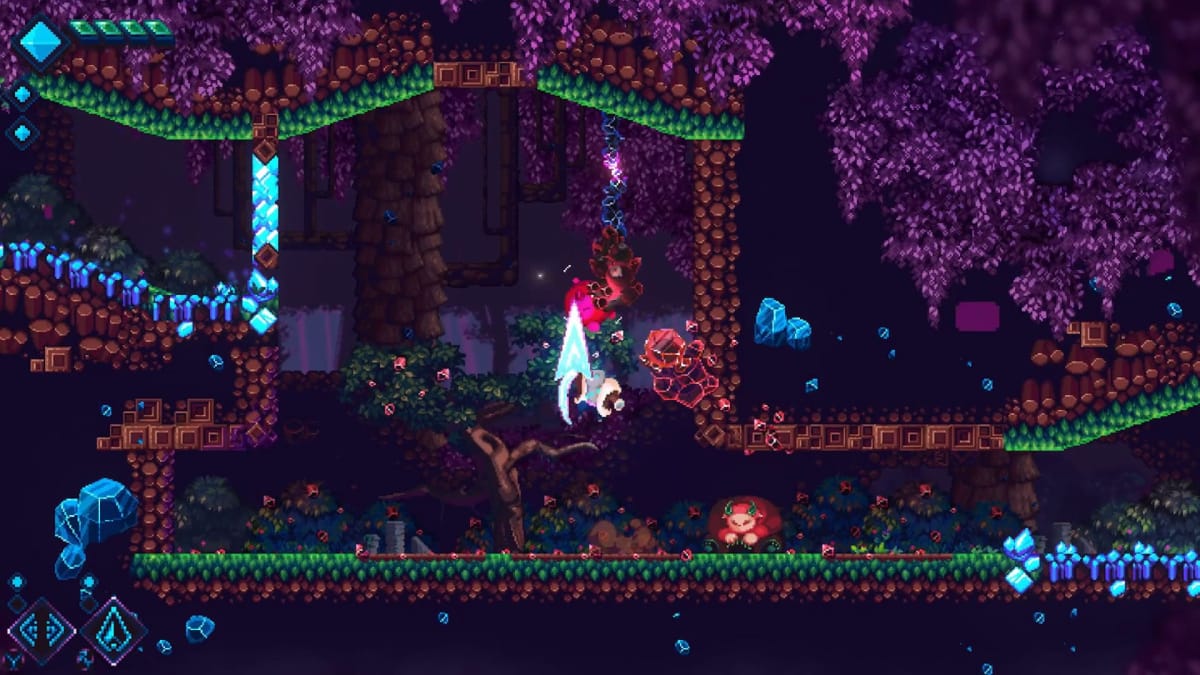 The protagonist in LUCID punches upward with a crystal spike.