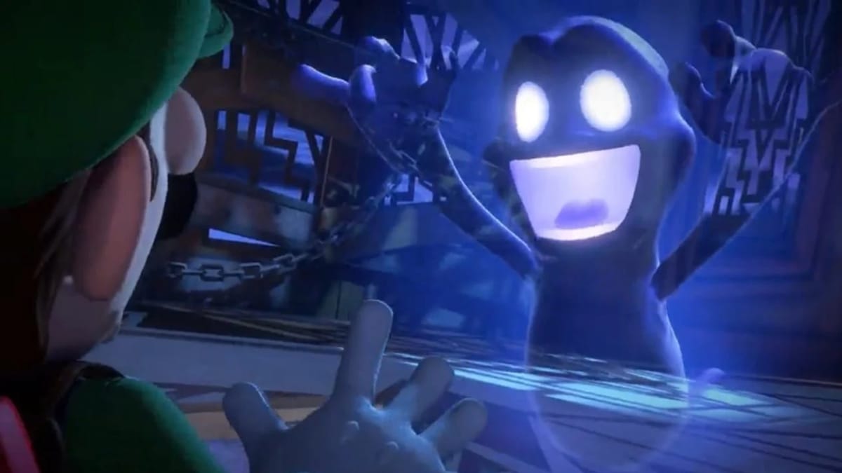 Luigi can be seen being chased by a ghost