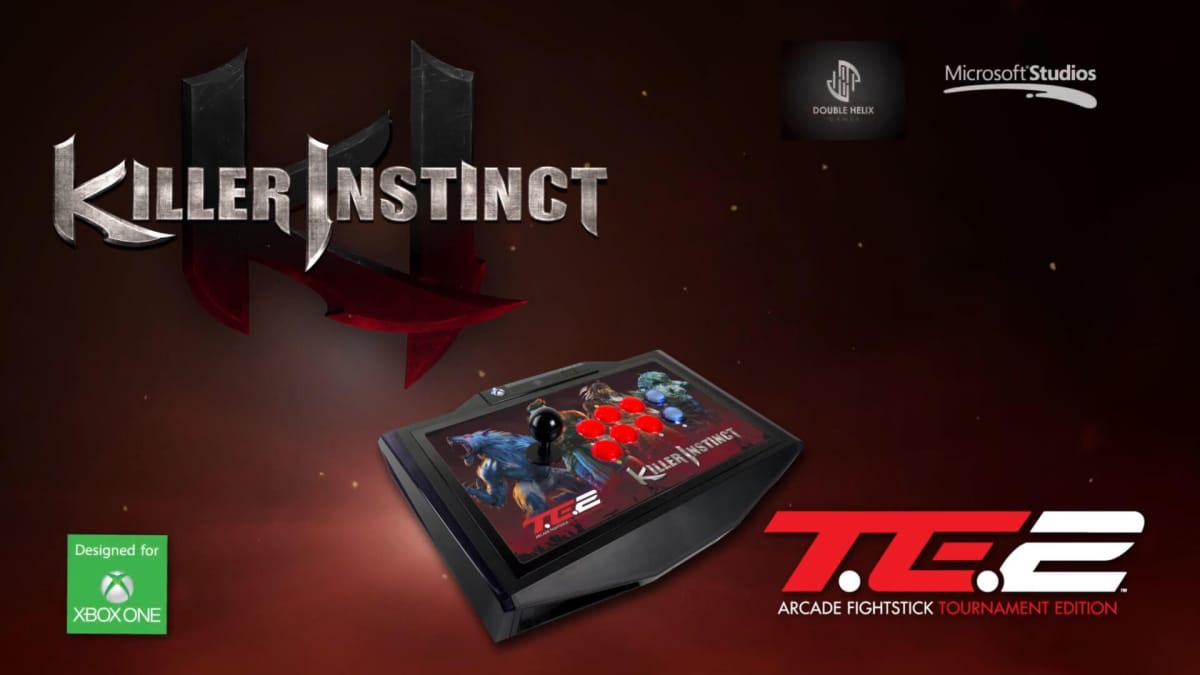 A promotional shot of the Mad Catz Killer Instinct-themed TE2 fightstick