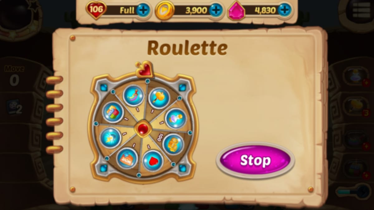 Magic Cat Story SCreenshot Showing a roulette wheel wth colorful graphics like a mobile game