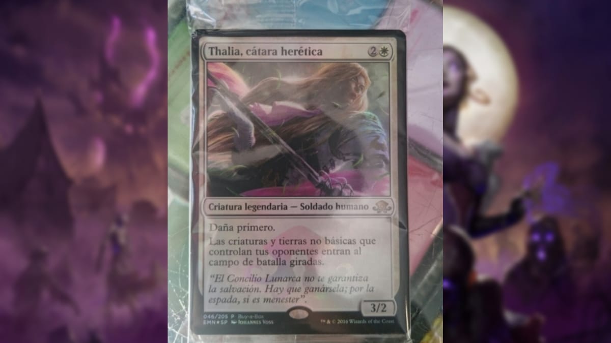 magic the gathering card in a plastic wrapper with art depicting a female human soldier running into battle