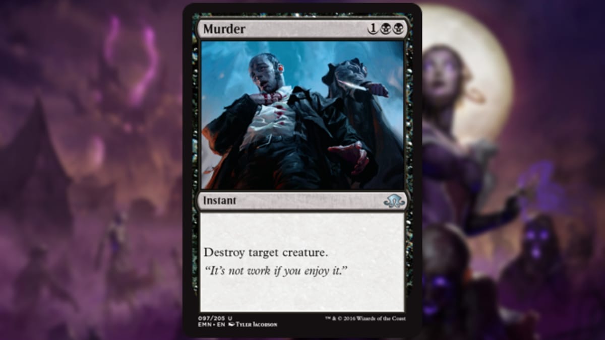 magic the gathering card in black with art of a man clutching a stab wound on his chest as a man with a dagger stands behind him