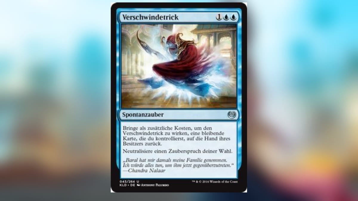 magic the gathering card in blue wirth art of a red robed individual with a blue flash coming from inside the robes