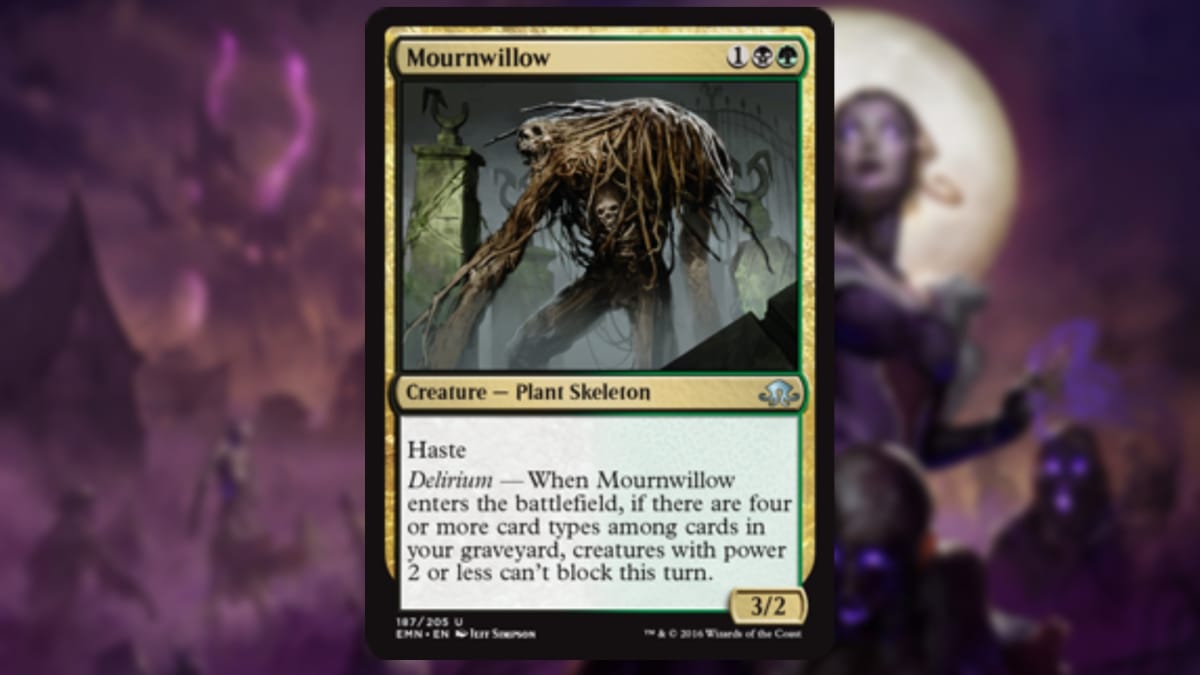 magic the gathering card with a gold border and art depicting a creature constructed from woody roots as well as human skeletal parts
