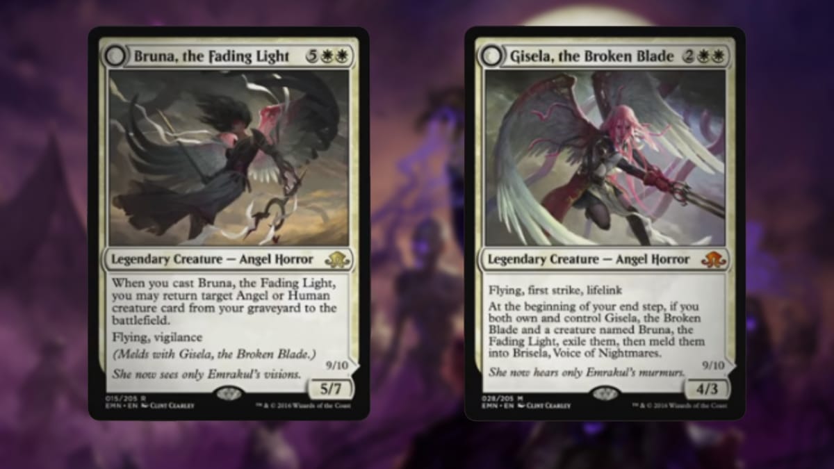 magic the gathering cards two in a row both in white one falling in darkness while the other fights in the light