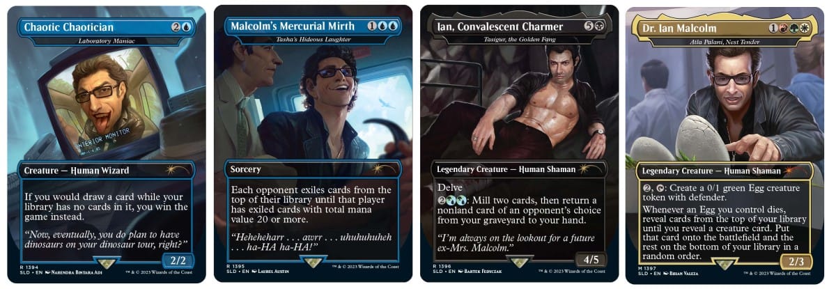 Card artwork showcasing Dr. Ian Malcolm as part of the Magic The Gathering Jurassic World Secret Lair
