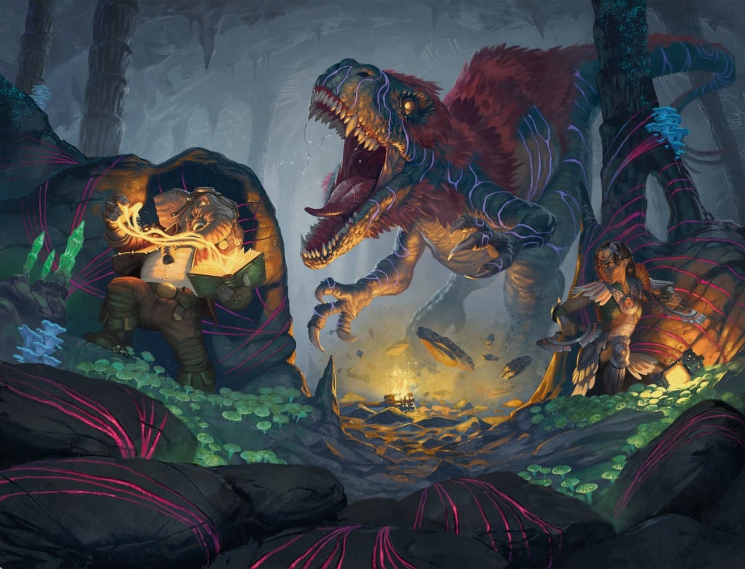 Artwork of a dinosaur underground from Lost Caves of Ixalan