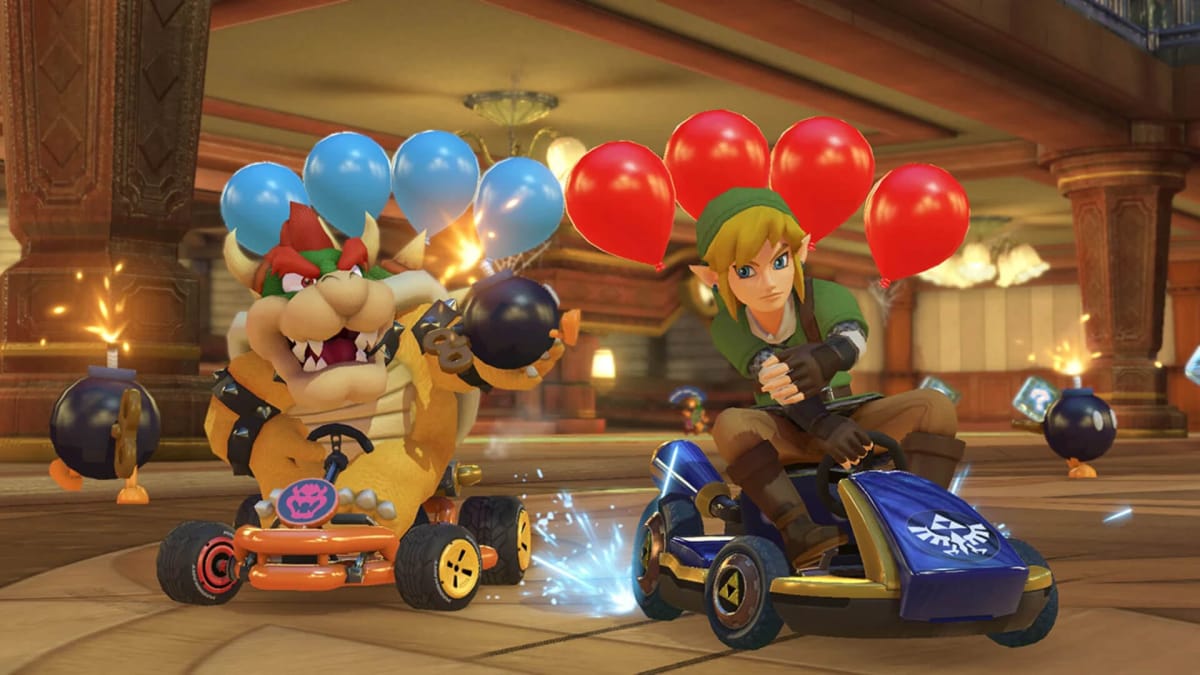 Link and Bowser facing off against one another in Mario Kart 8 Deluxe, a strong perfomer in the UK boxed sales charts