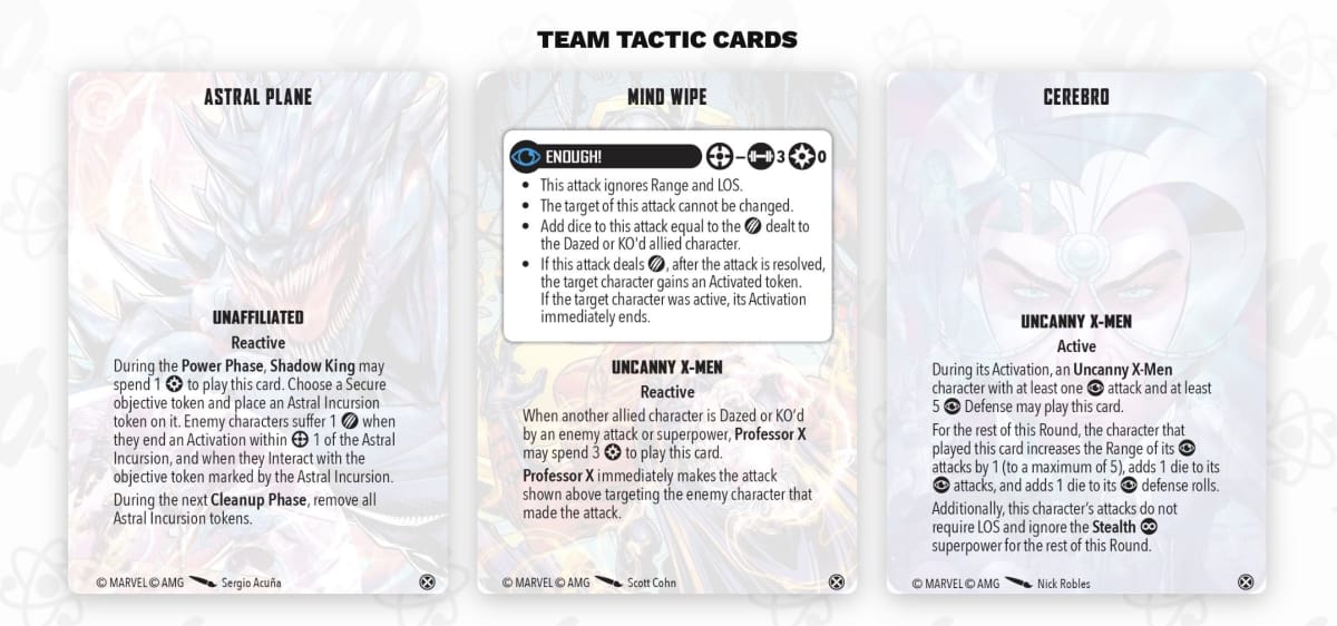 Marvel Crisis Protocol image of Professor X and Shadow King team tactics cards
