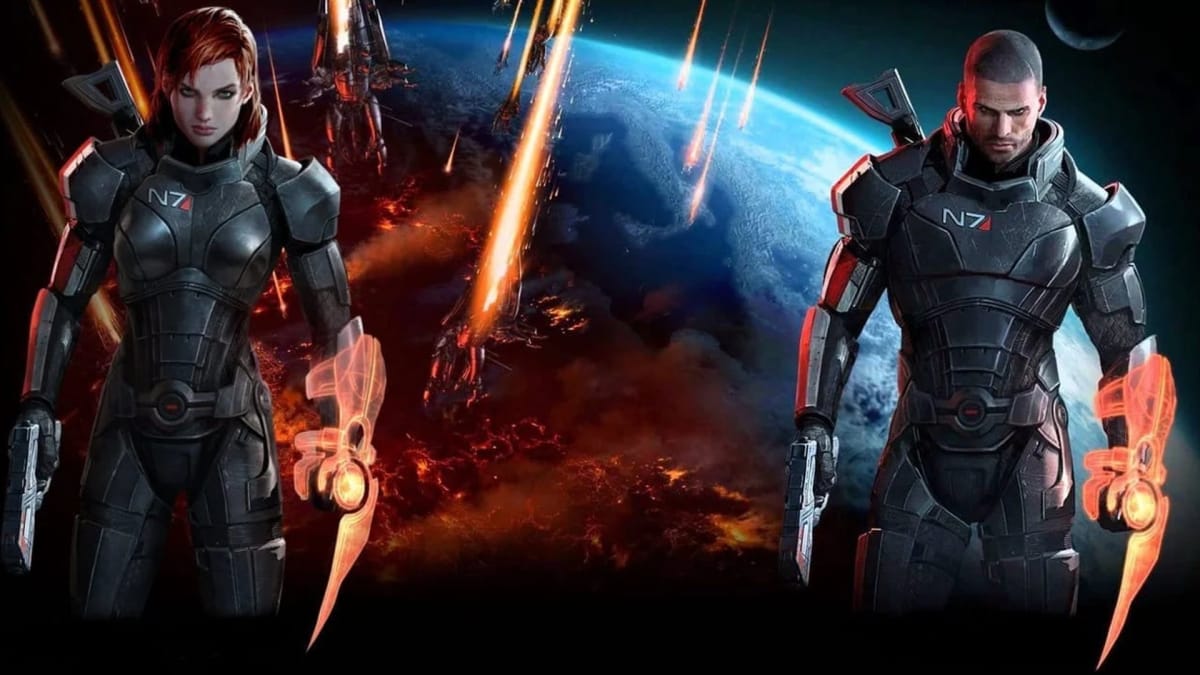 Male and Female Commander Shepard can be seen in key art for the Mass Effect series.