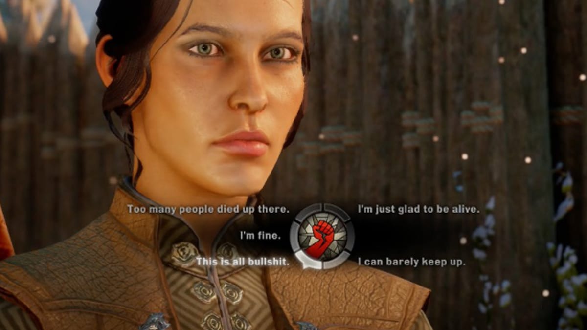 A character wheel can be seen for dialogue