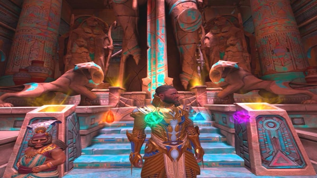 The player meets with Horus, a godly character from Asgard's Wrath 2.