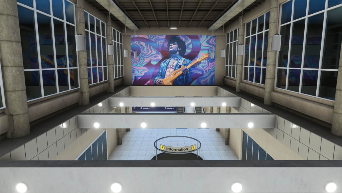 Microsoft Flight Simulator Minneapolis Airport teaser showing the Prince mural