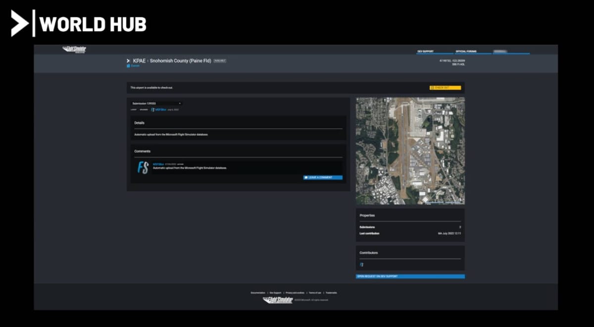 Schermata dell'hub mondiale di Microsoft Flight Simulator