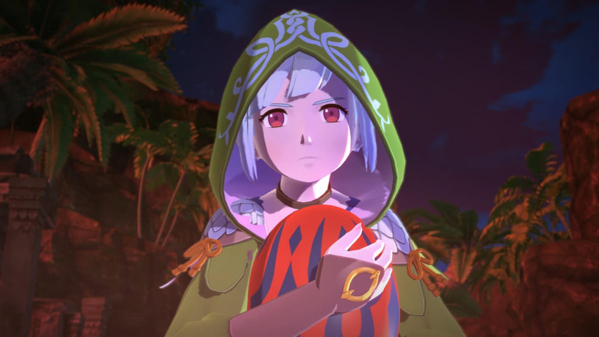 A character clutching an egg in Monster Hunter Stories 2: Wings of Ruin