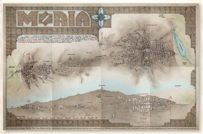 A screenshot of the cloth map of the kingdom of Moria from Moria – Through The Doors of Durin