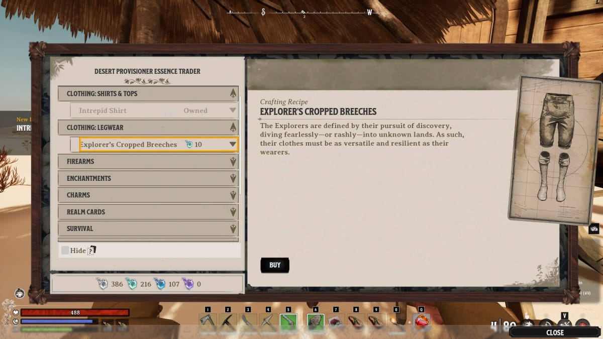 Unlocking the Explorer's Cropped Breeches crafting recipe.