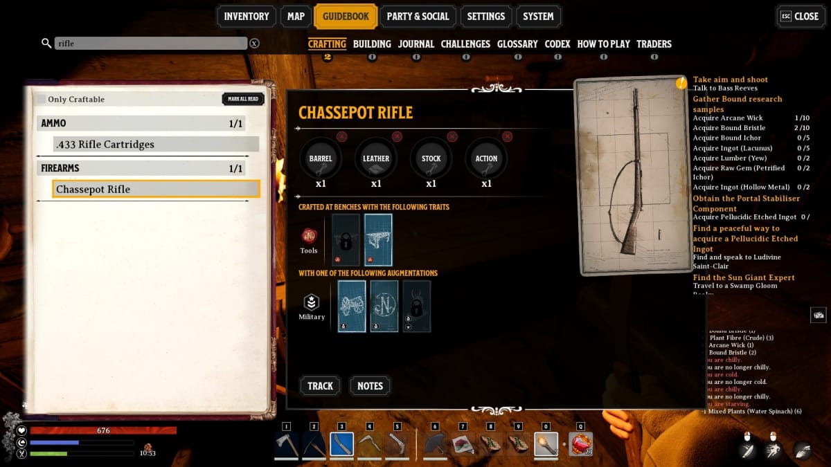 The crafting recipe for a Chassepot Rifle.