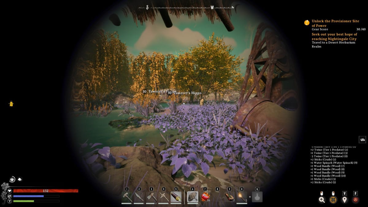 Nightingale screenshot showing a view through a looking glass with some named and number animals appaering in the distance