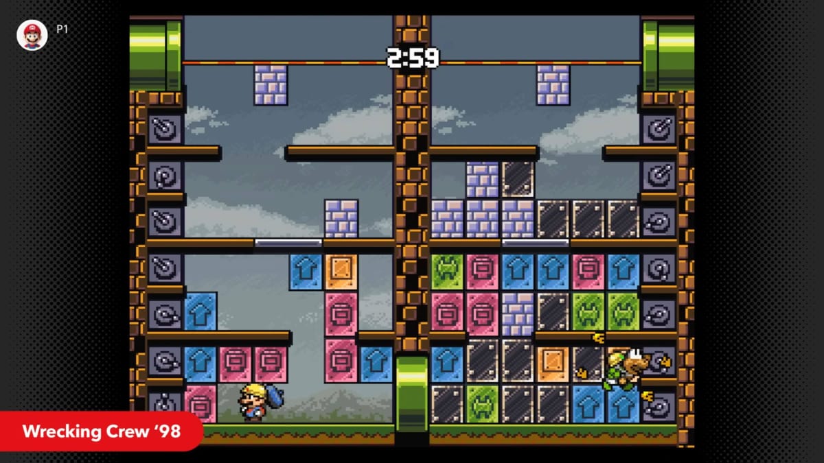 A gameplay shot from the puzzler Wrecking Crew '98, which is part of the Nintendo Switch Online library for April 2024
