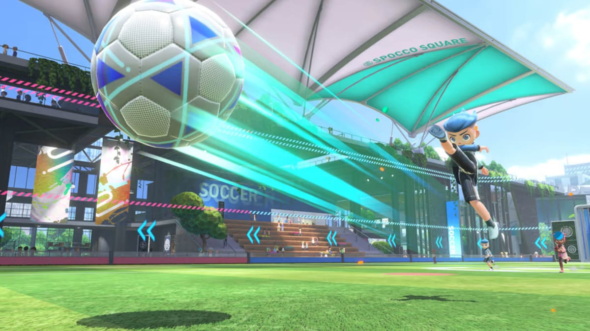 The player character kicking a ball in Nintendo Switch Sports, which is in sixth place in the UK boxed sales charts
