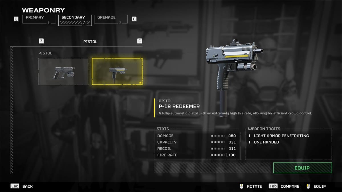 Image of the P19 Redeemer Pistol in Helldivers 2