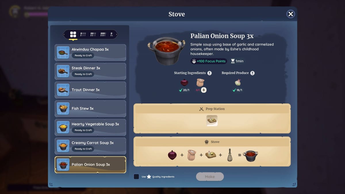 Palia Half Boiled Quest Guide - Palian Onion Soup Recipe - Recipe in the Cooking Menu