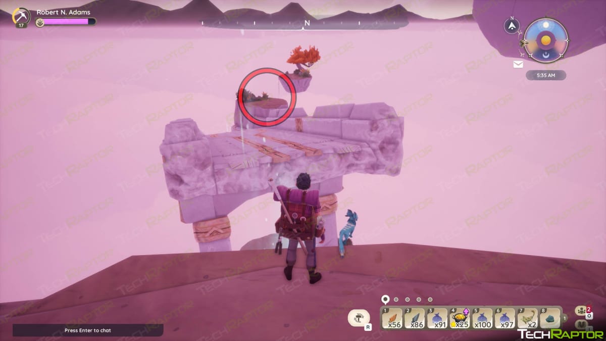 A spawnpoint for Ancient Flow Bugs in Palia's Temple of the Vales indicated by a red circle