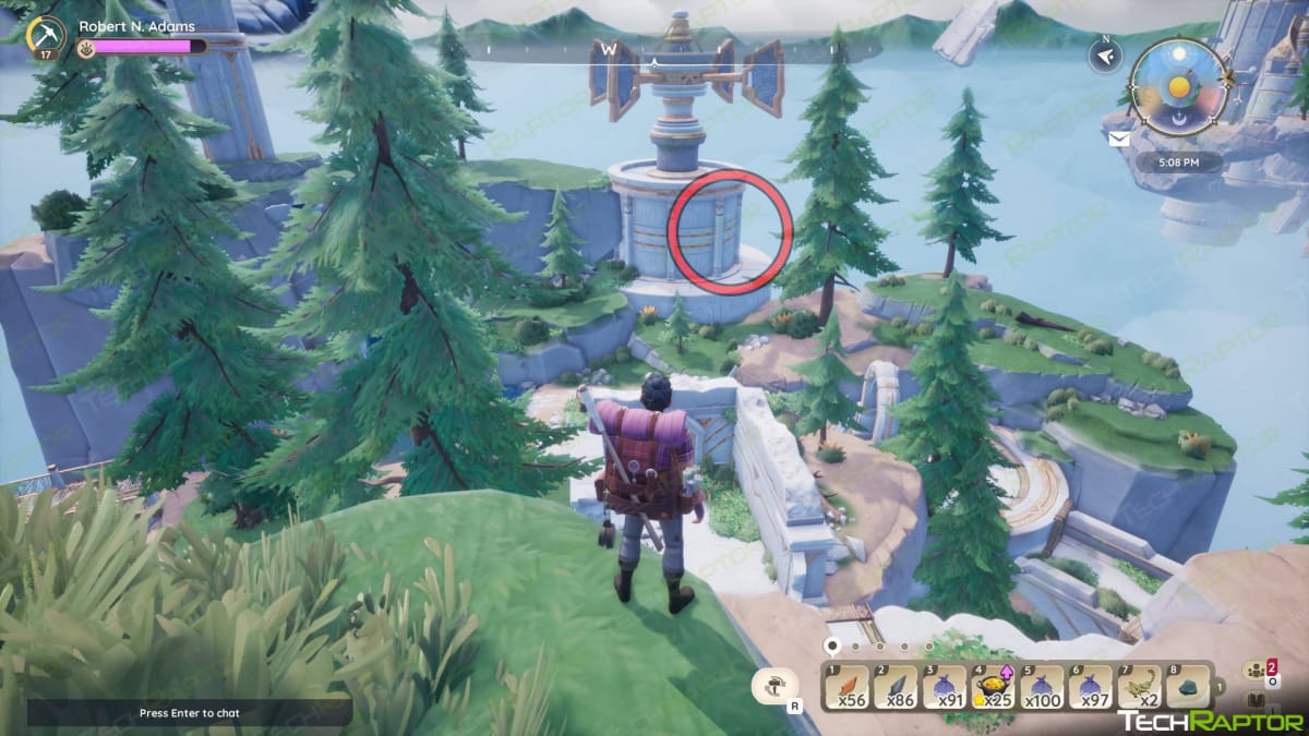 The Ancient Miniature Airship location circled in Palia's Temple of the Vales