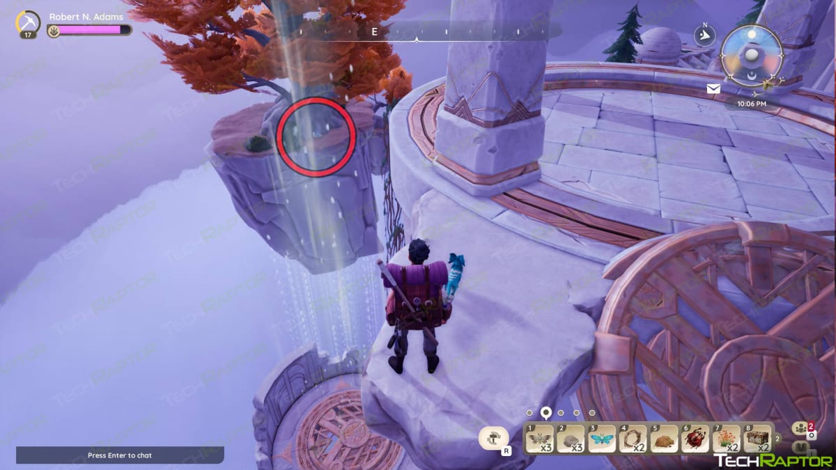 Location of the eighth Warm Silverwing Egg circled in red in Palia's Temple of the Vales