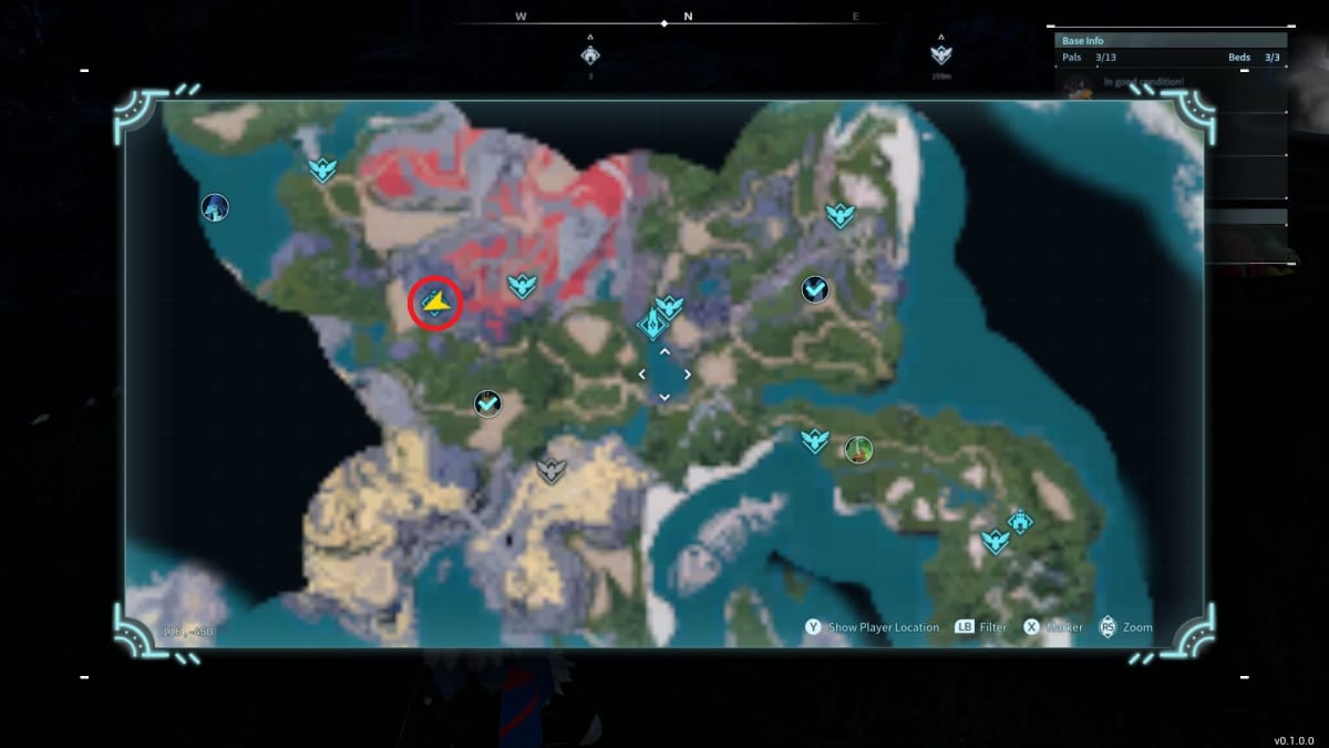 The location of the Ore Farm location in Palworld