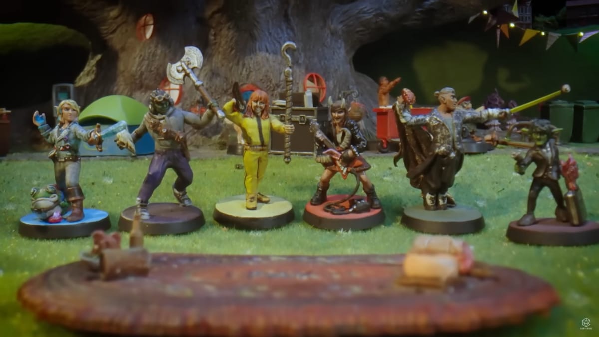 All of the miniatures of the party members for Dimension 20 Fantasy High Junior Year