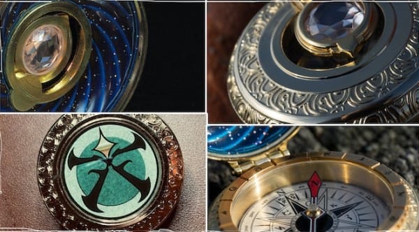 Multiple close up screenshots of the compass from the Pathfinder Wayfinder Compass Kickstarter