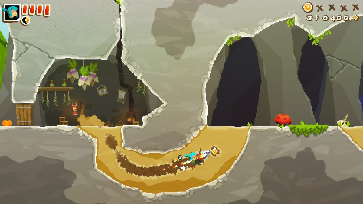 Pepper Grinder gameplay showing the character Pepper digging through dirt.