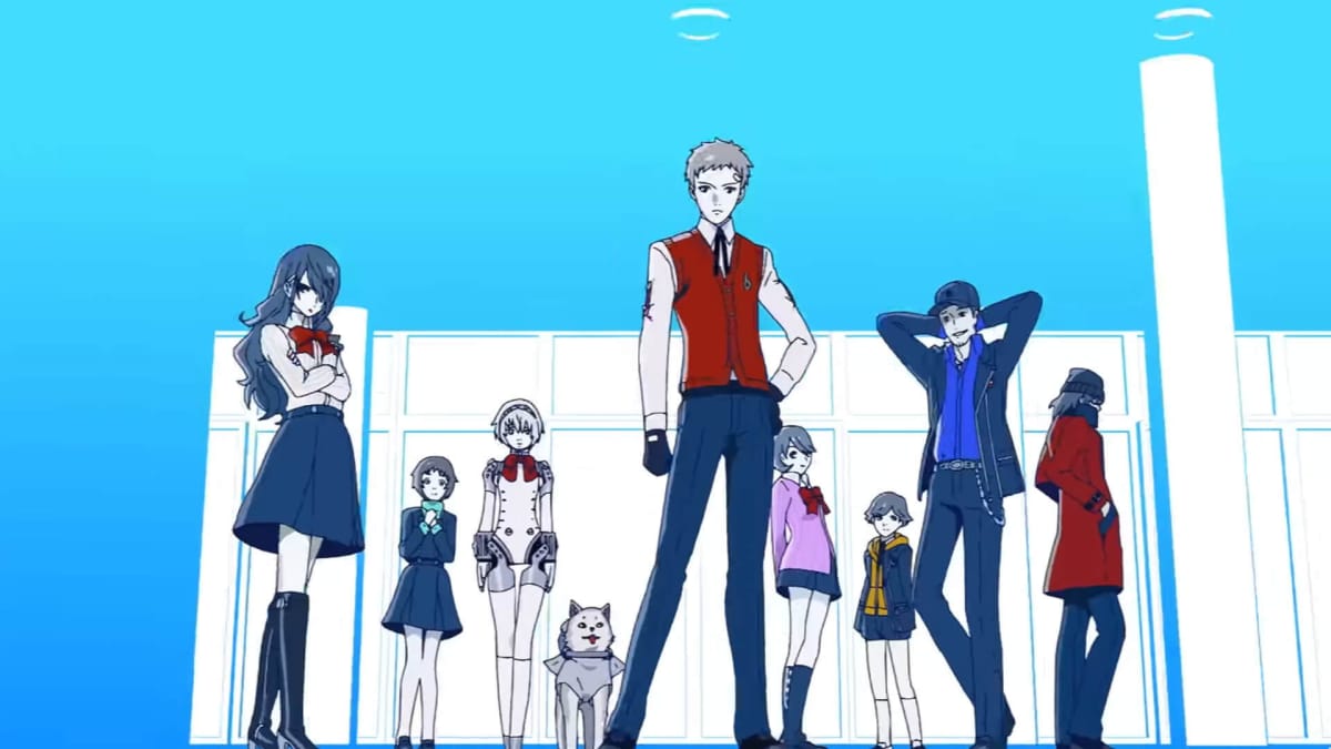A stylized depiction of the cast of Persona 3 Reload, depicted in the new opening video