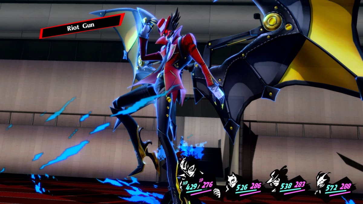 A Persona using the Riot Gun skill in Persona 5