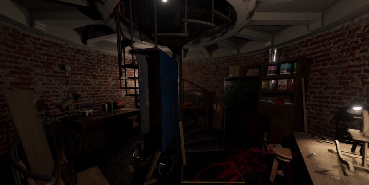 A dark view of a circular room in the new Point Hope location, which is included in the Phasmophobia roadmap for 2024