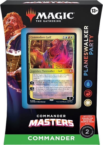 Planeswalker Party Commander Legends Deck feature new Commander Masters cards with Commodore Guff on display