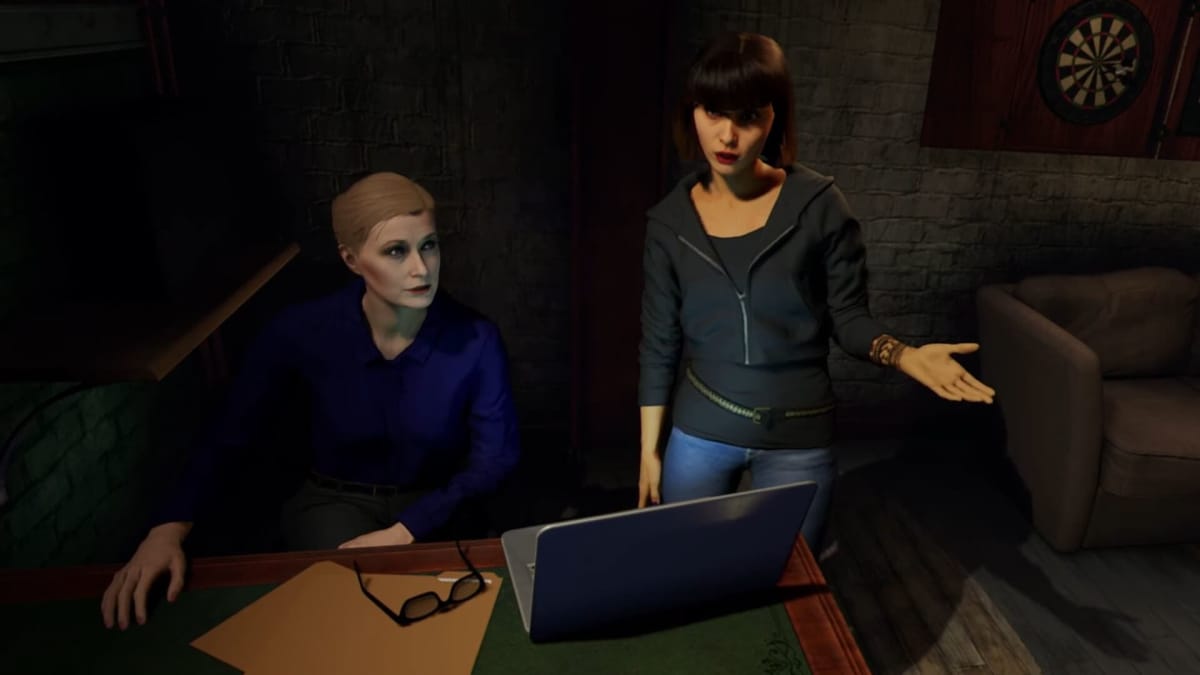 Two female characters talking to the player over a desk in the PlayStation VR game Blood and Truth