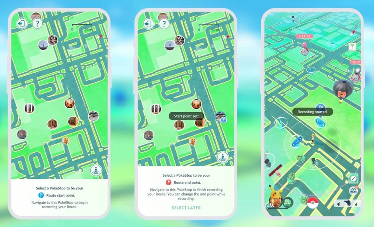 Examples of a Route being shown off in Pokemon Go