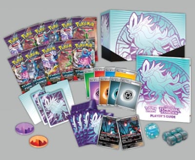 A promo image of cards, packs, and products from Pokemon TCG Scarlet & Violet Temporal Forces