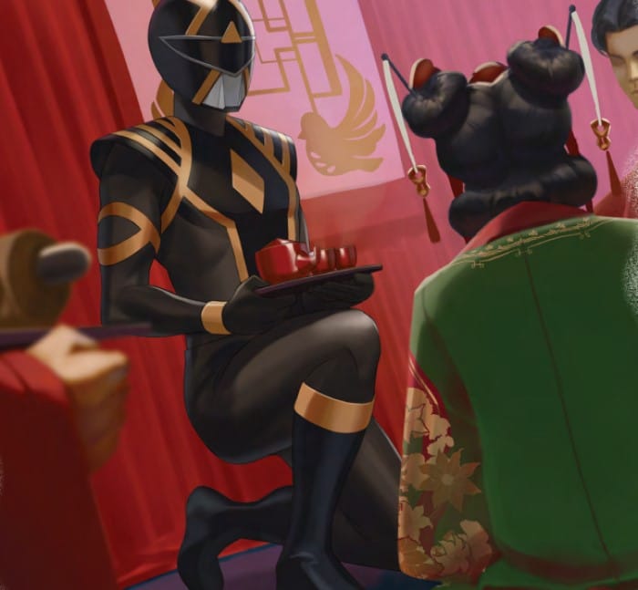 Artwork of a black ranger sitting in a palace in Dynastic China from Power Rangers: A Jump Through Time