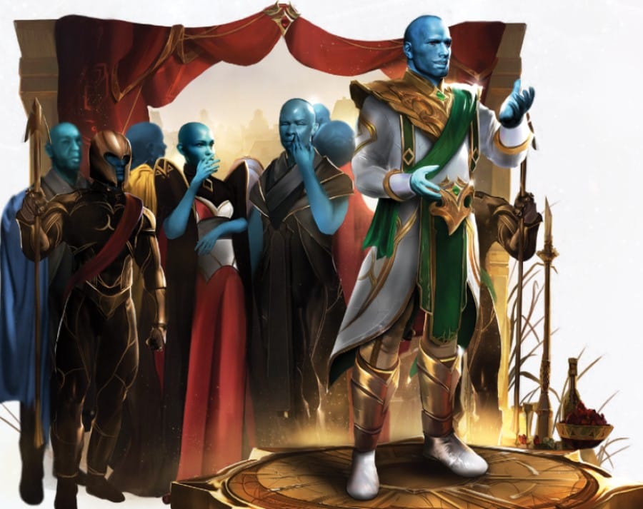 Artwork from Power Rangers Across The Stars, depicting several Eltarians in formal robes.