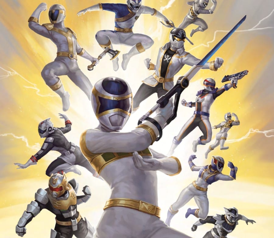 Artwork from Power Rangers Across The Stars, featuring several versions of the Silver Ranger