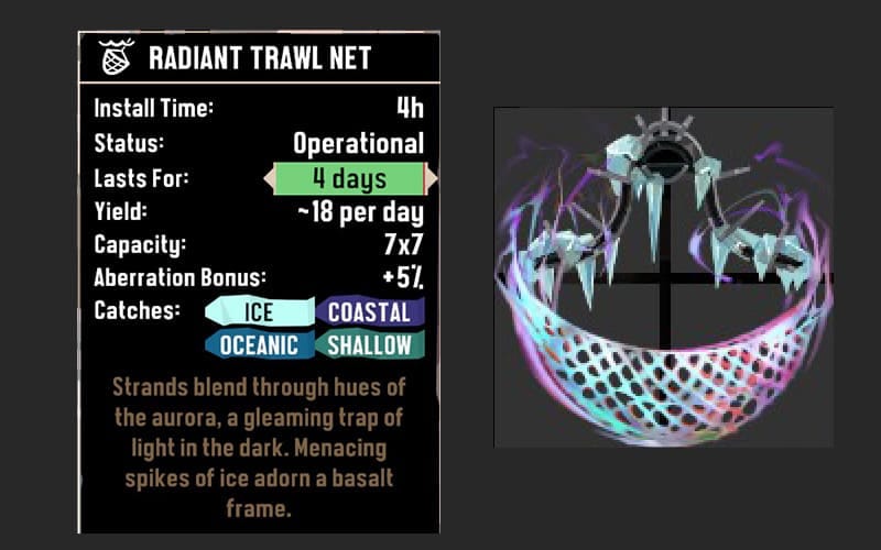 Image of the Radiant Trawl Net with its Stats in Dredge