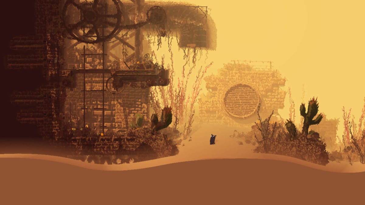 The slugcat in the middle of a desert in the new Rain World DLC expansion The Watcher