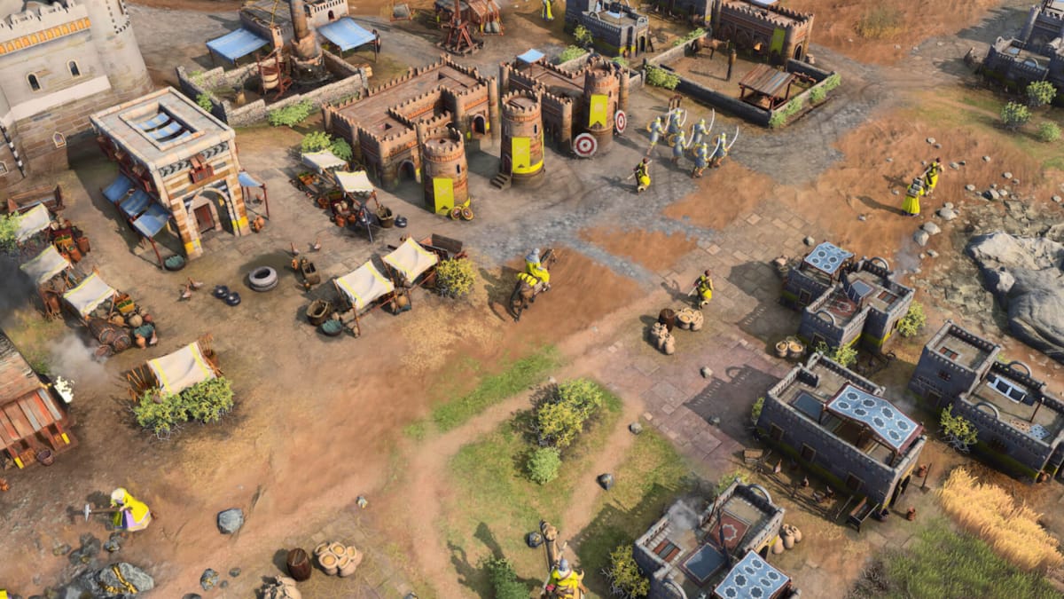 A bustling town in Relic Entertainment's Age of Empires 4