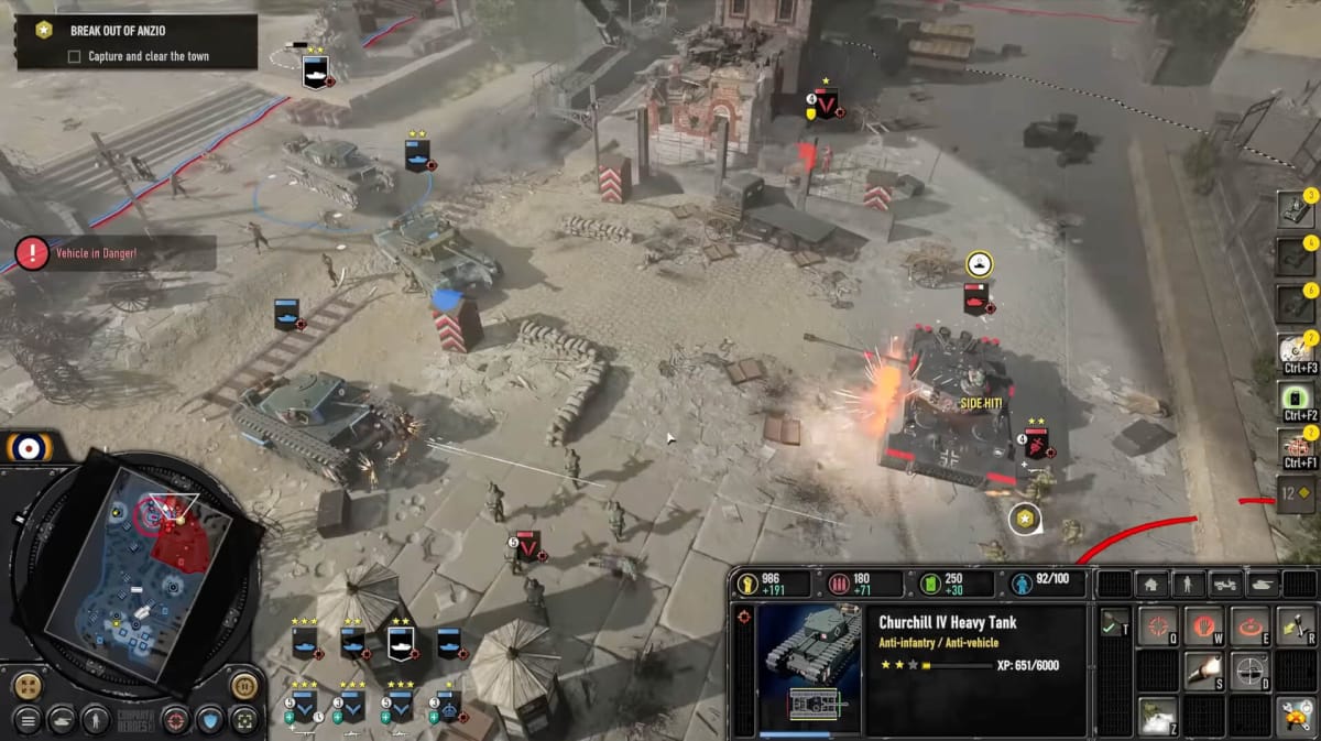 A battle in progress in the Relic Entertainment game Company of Heroes 3, developed under the auspices of Sega