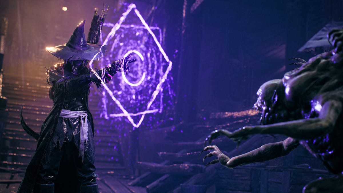 The Occultist class using a symbol to keep enemies at bay in Remnant 2, an Embracer Group game