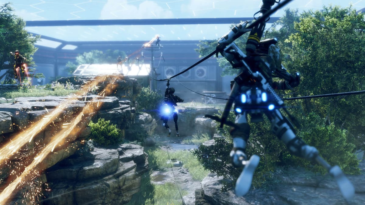 Soldiers using a zipline in Respawn Entertainment's Titanfall 2